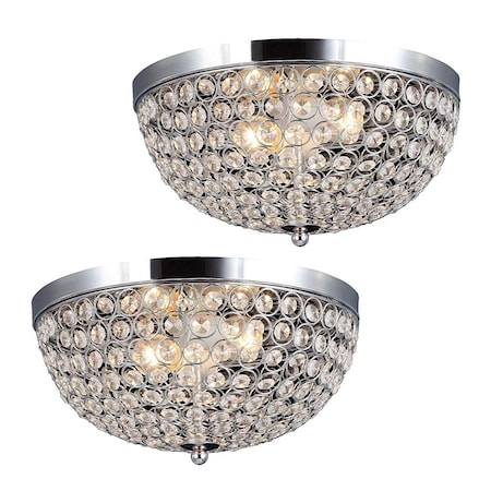 Iluminando 2 Light Elipse Crystal Flush Mount Ceiling Light, Chrome, 2PK IL2519723